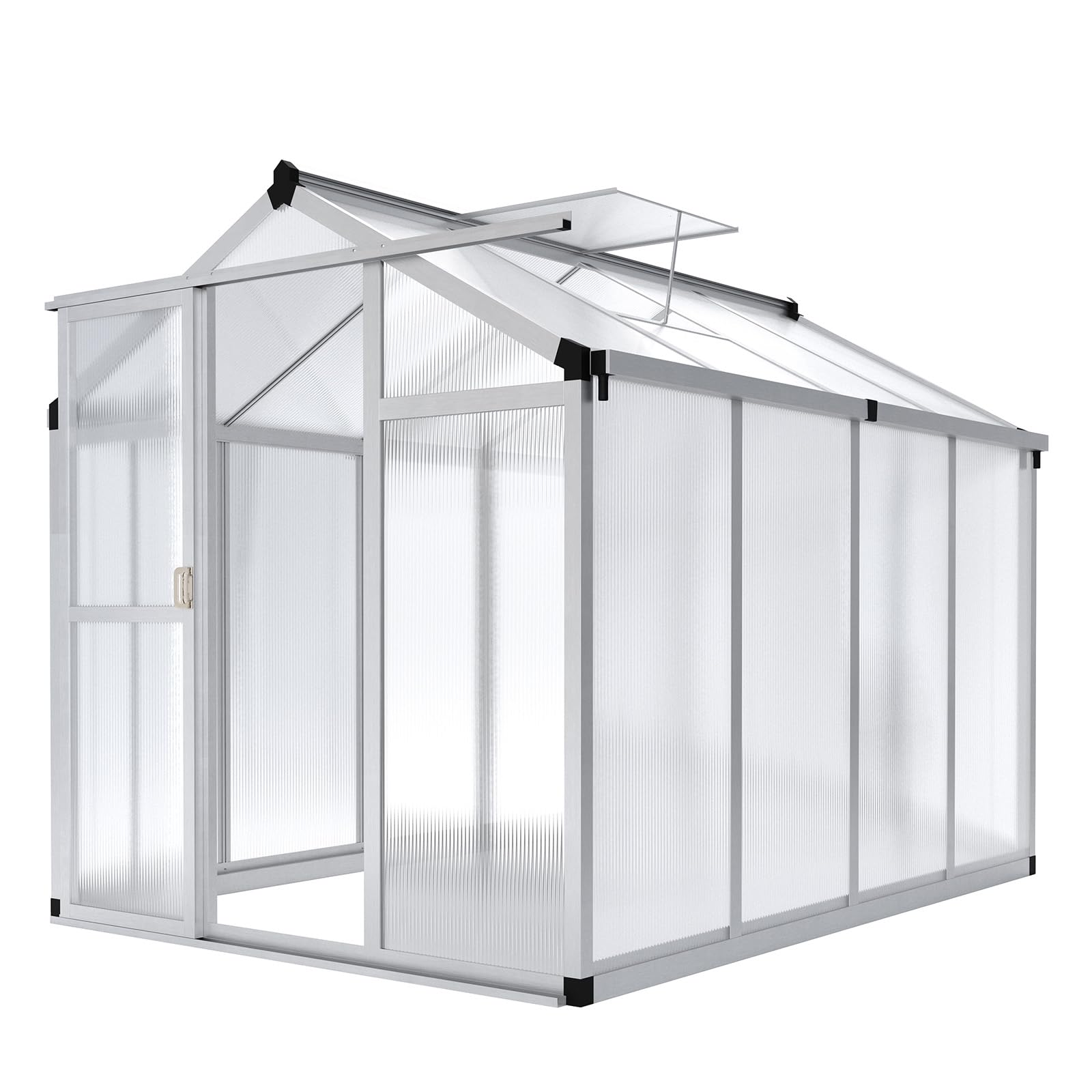 Garvee 6x8 FT Aluminum Greenhouse with Polycarbonate Panels, Roof Vent, Heavy Duty Frame, UV Protection, Walk-in Design for Garden & Patio