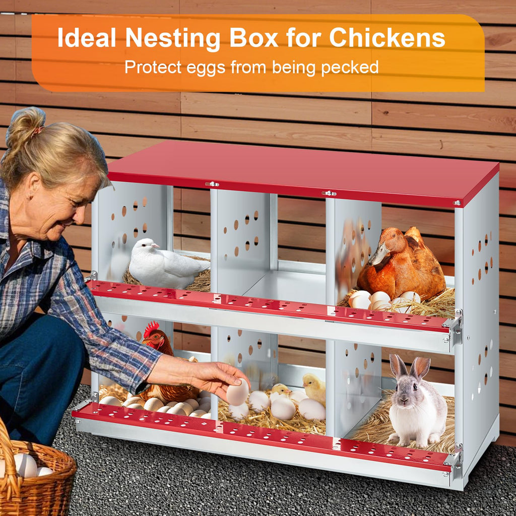 GARVEE 6-Compartment Galvanized Steel Nesting Box - Easy Egg Collection, Ventilated Design for Hens/Ducks/Rabbits Backyard Coop