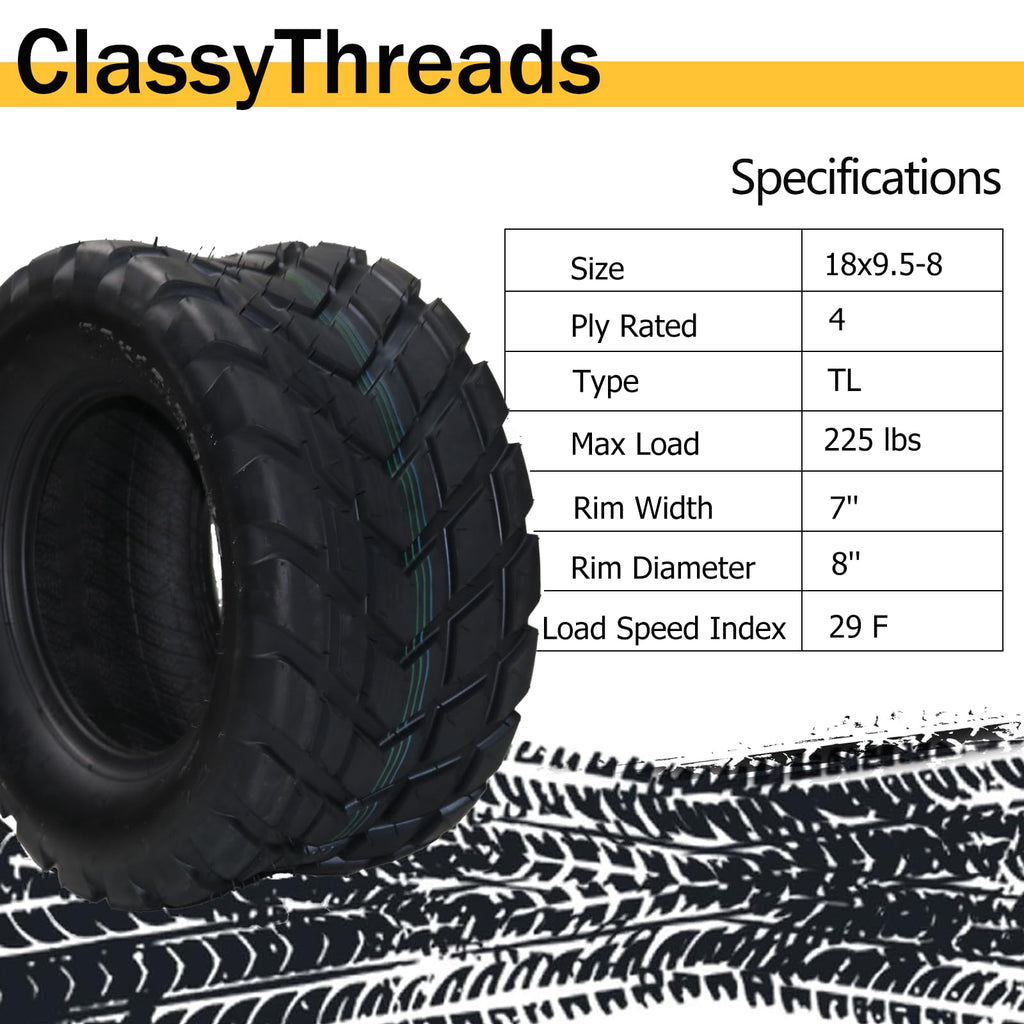 Garvee ATV Tires Set of 2 18X9.50-8 4PR All-Terrain Tubeless Nylon 4-Ply Durable Shoulder Traction Off-Road Trail Sand Mud