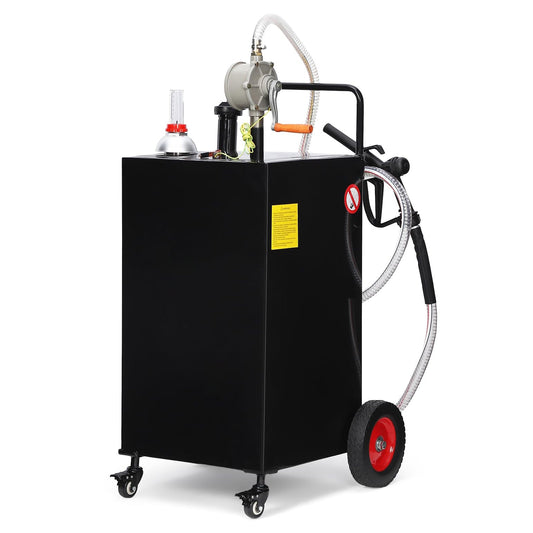 Garvee 30 Gallon Portable Fuel Caddy Stainless Steel Manual Pump Anti-Leak Clear Gauge Wheels Outdoor Use