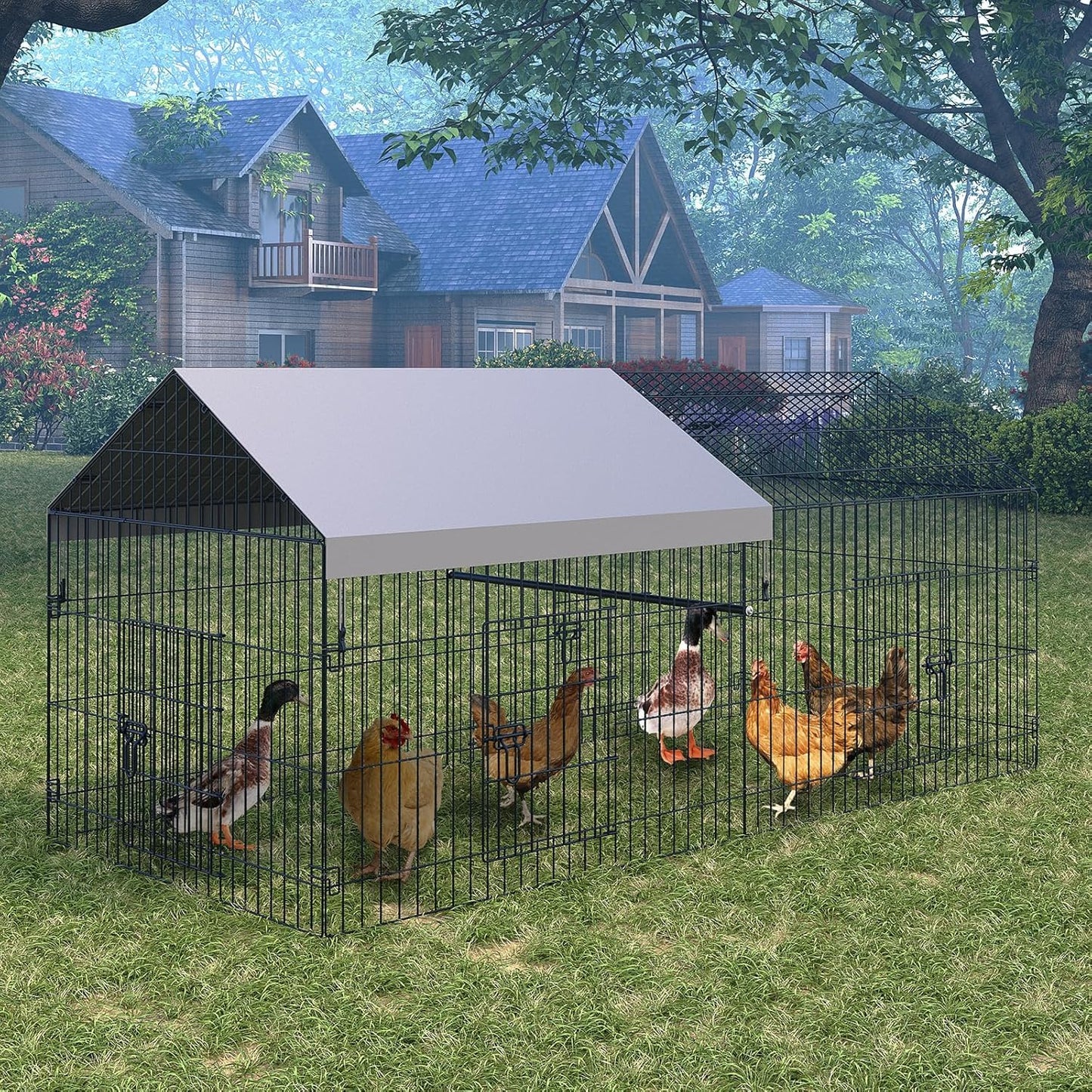 Garvee Chicken Coop 86 in ×40 in Chicken Runs for Yard with Cover Outdoor Metal Chicken Coop for Small Animals Duck Rabbit Hen