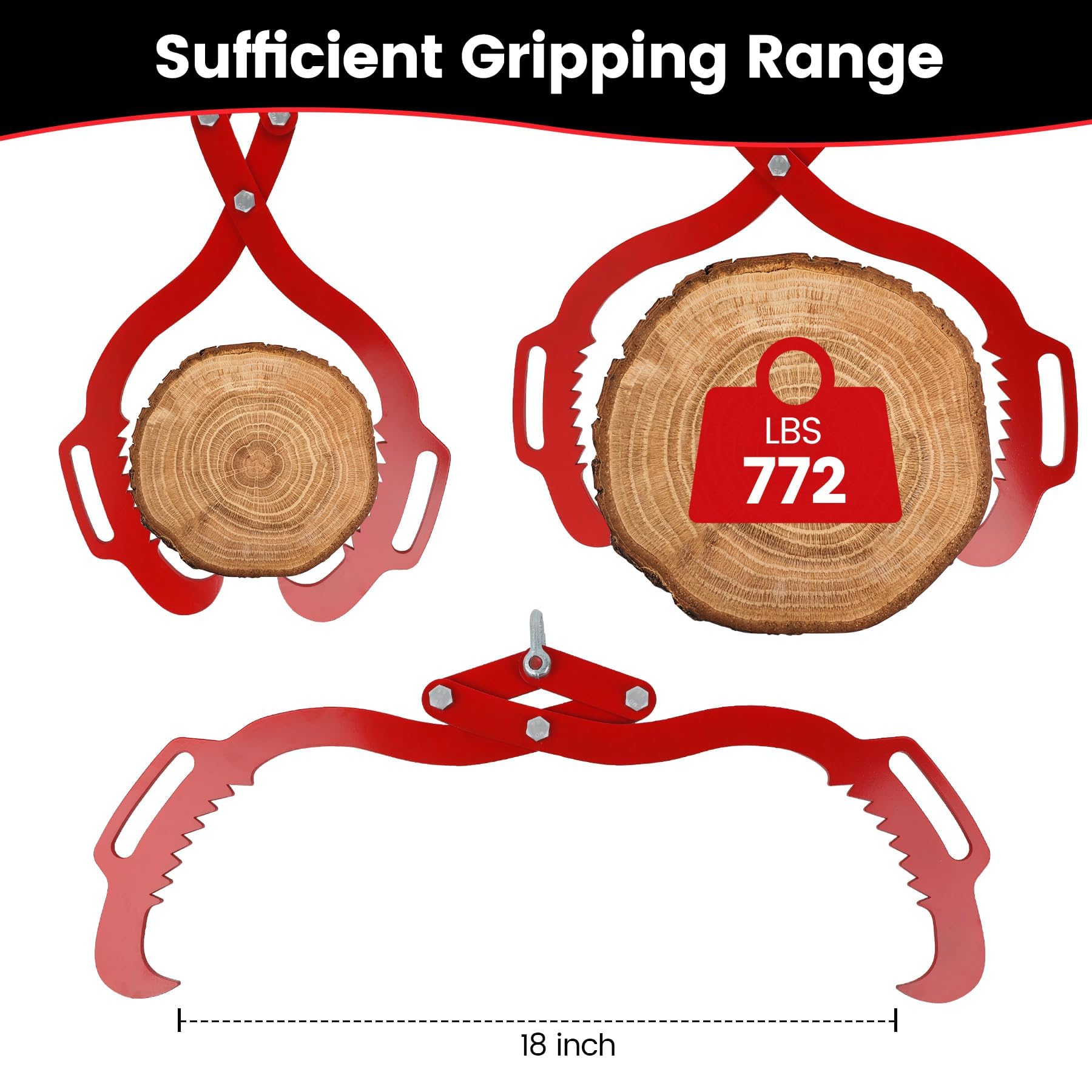 Garvee 32 Inch Log Lifting Tongs Heavy Duty Steel 2200LBS Capacity Serrated Claw Hooks Swivel Handles for Tractors Trucks