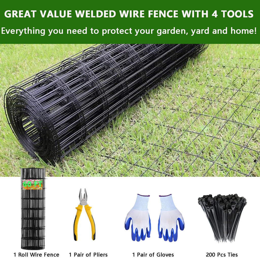 GARVEE 16-Gauge Welded Wire Mesh - 24"x60' Steel Hardware Cloth w/Gloves & Plier (Rust-Resistant for Garden Fencing/Pet Enclosures)
