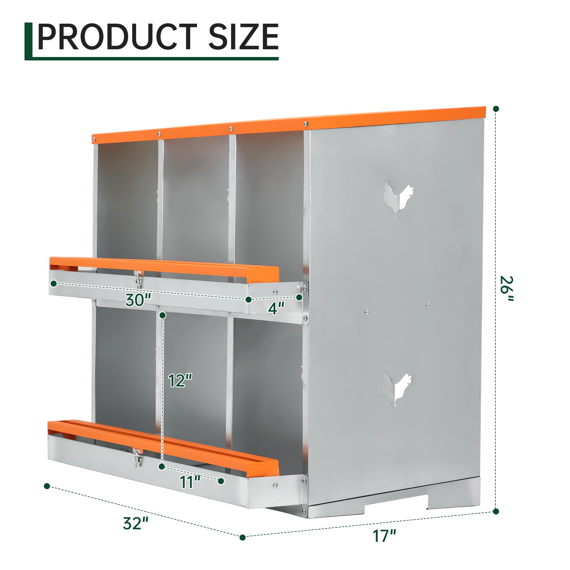 Garvee Chicken Nesting Box 6 Holes Heavy Duty Galvanized Steel Two-Tier Ventilated Dry Bedding Easy Assembly for Chicken Coop