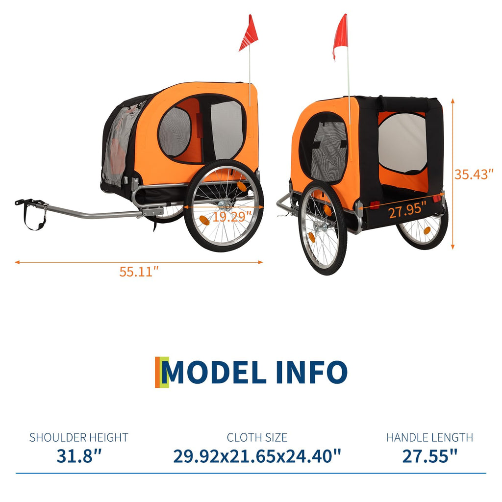 Garvee Dog Bike Trailer, Cargo Cycle Trailer, Quick-Release Wheels Supports 88LBS Easy Folding Carrier for Small Medium Pets Orange