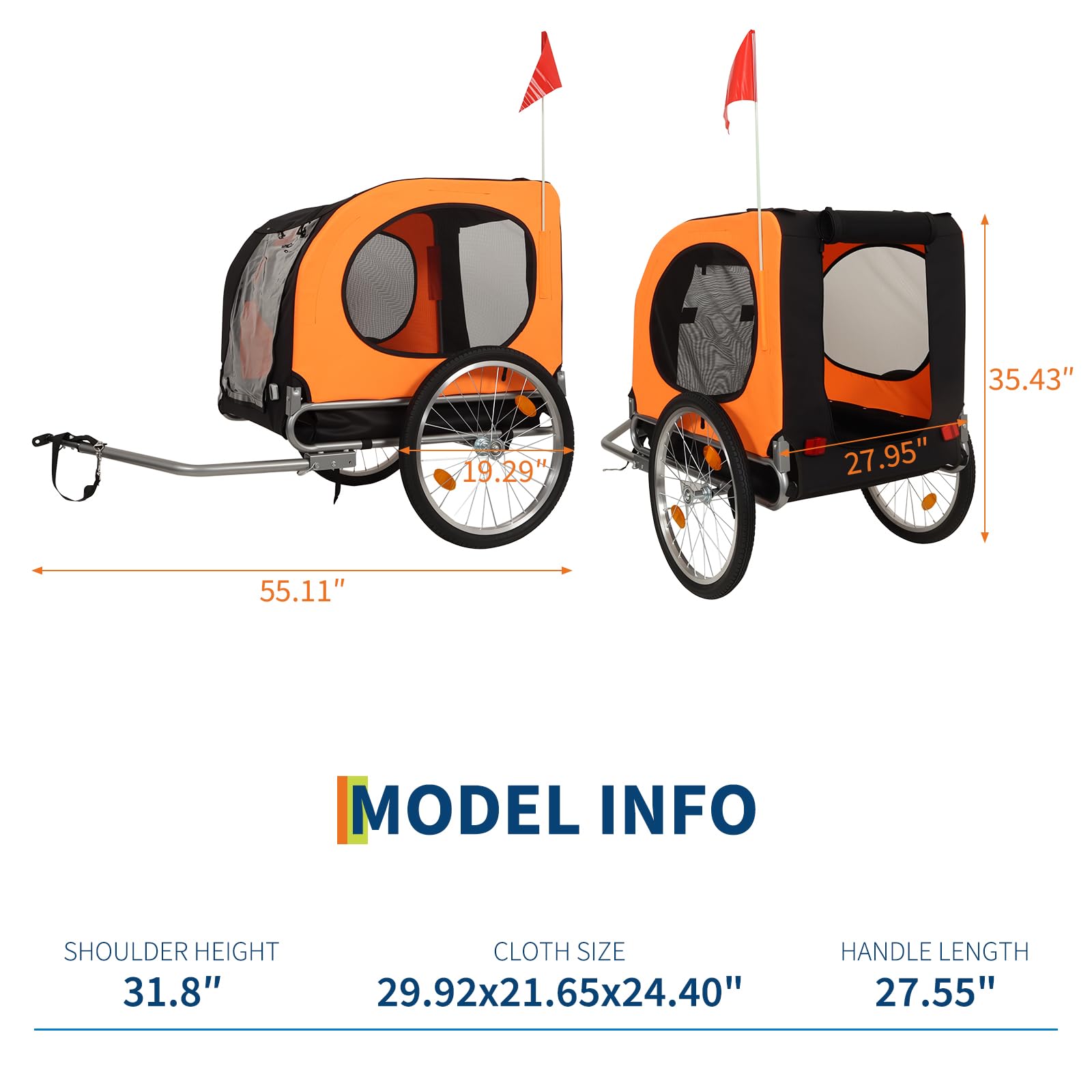 Garvee Dog Bike Trailer, Cargo Cycle Trailer, Quick-Release Wheels Supports 88LBS Easy Folding Carrier for Small Medium Pets Orange