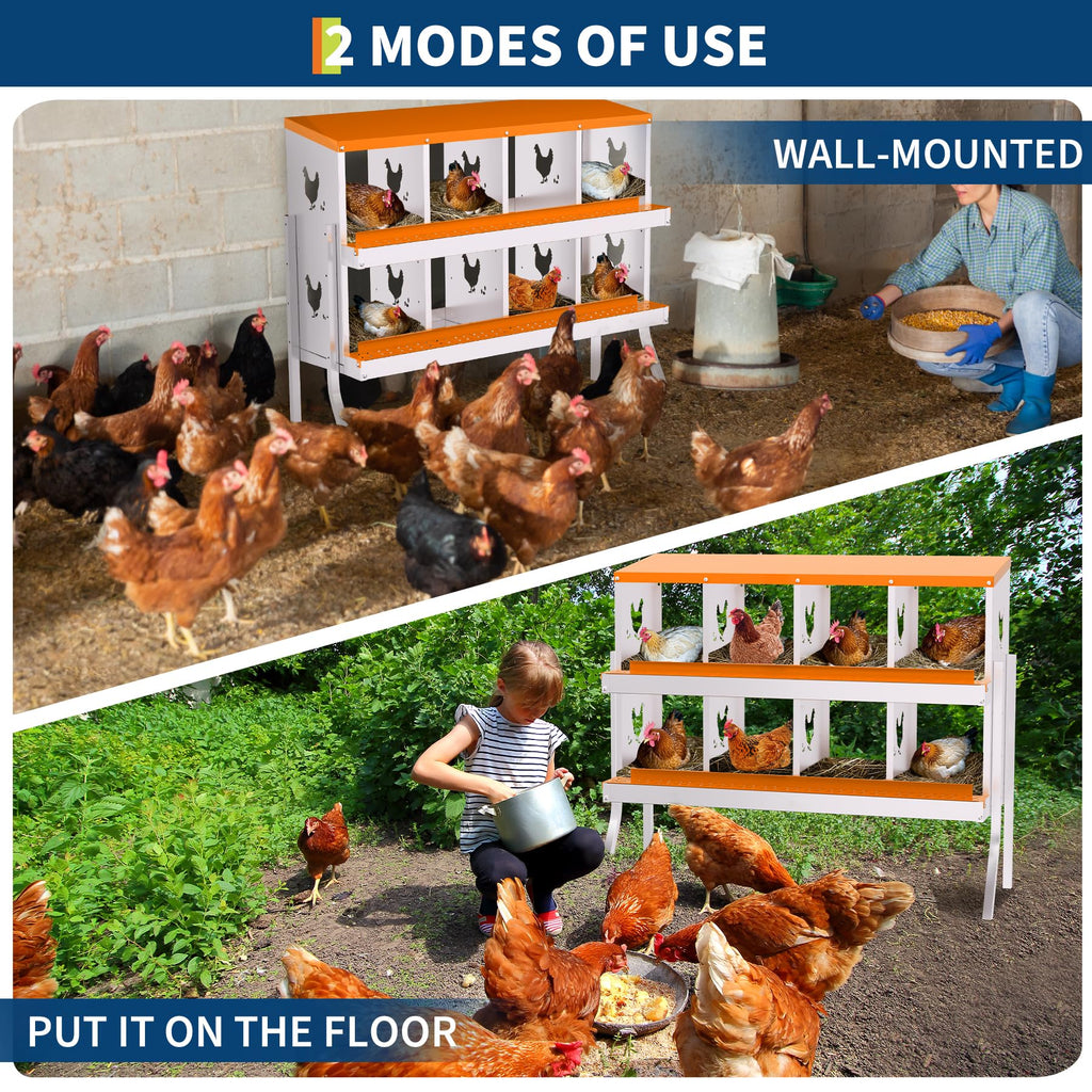 Garvee 8-Hole Bracket Legs Chicken Nesting Box Galvanized Steel Rustproof Automatic Egg Collection Ventilated Easy Install Wall or Freestanding for Chicken Coop Orange