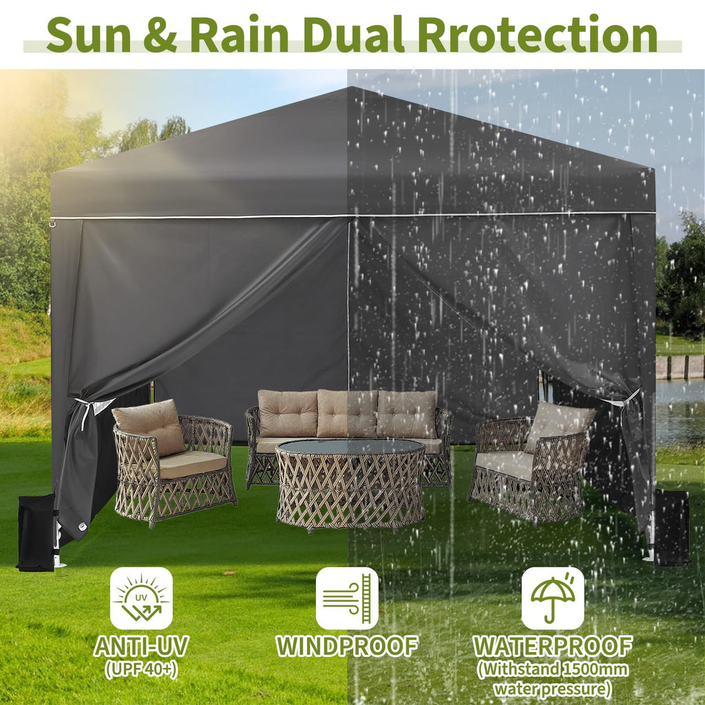 Garvee 10x10 Pop Up Canopy Tent Waterproof Portable with 4 Sidewalls, Roll-Up Windows, Heavy-Duty 600D Fabric, Sandbags & Stakes Included for Camping & Parties