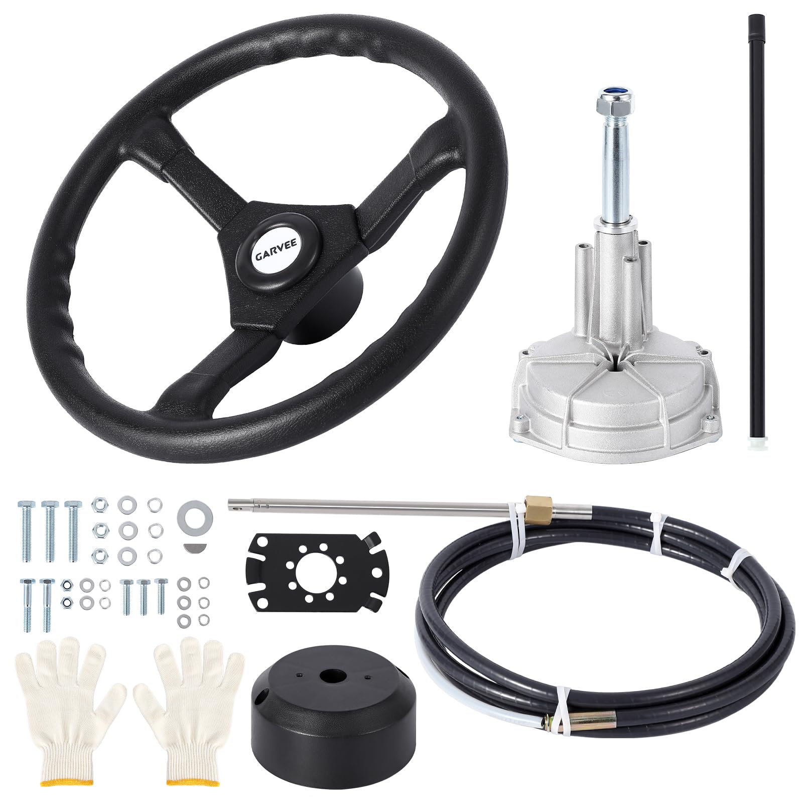 Garvee Boat Steering System with 14ft Cable & 13.5" Wheel, Cast Steel & 304 Stainless, Low-Effort Precise Control, 3/4" Shaft, Quick Install for Yachts & Fishing Boats