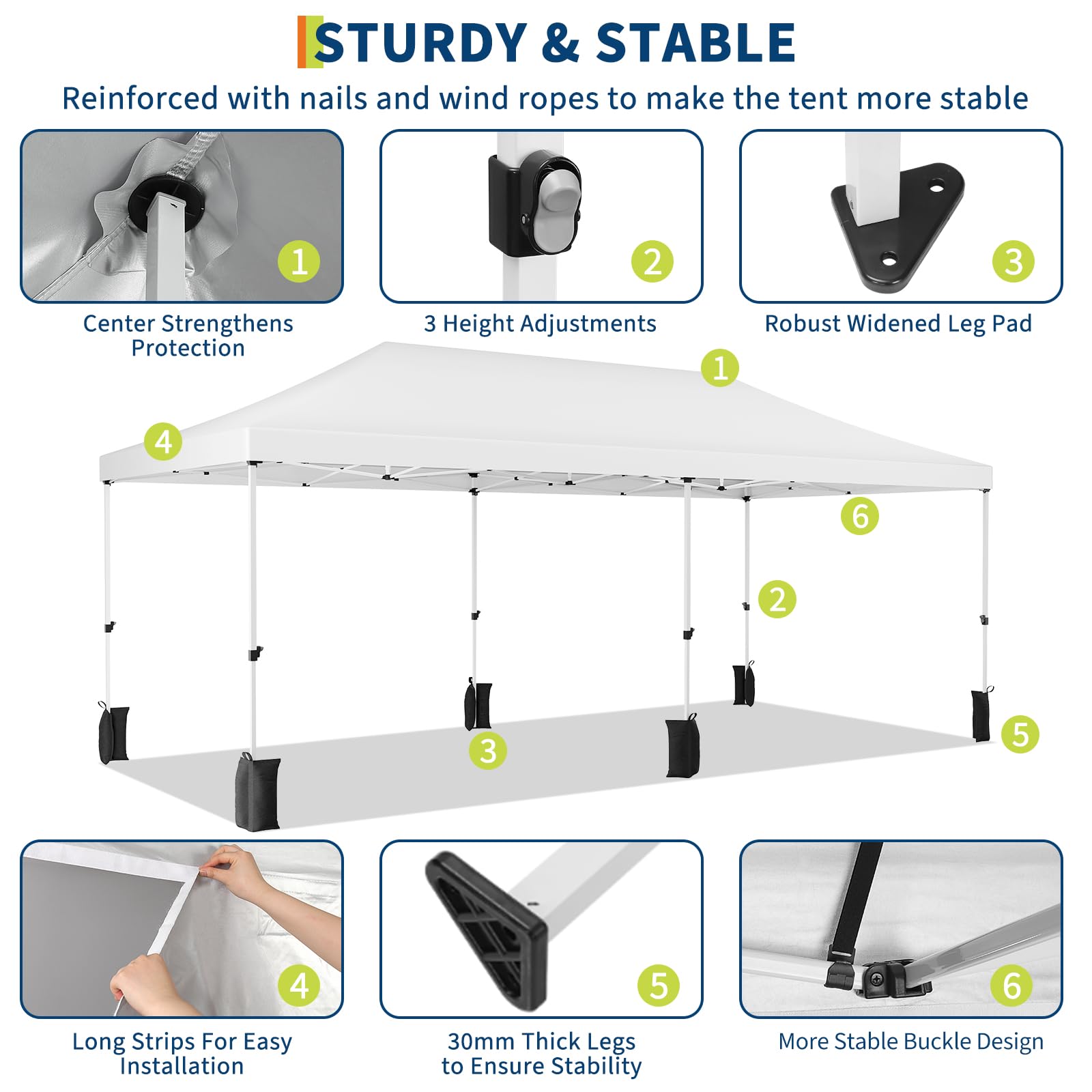 Garvee 10'x20' Heavy Duty Pop Up Canopy Tent - Commercial Waterproof UV50+ Oxford Fabric with Removable Sidewalls & Roller Bag