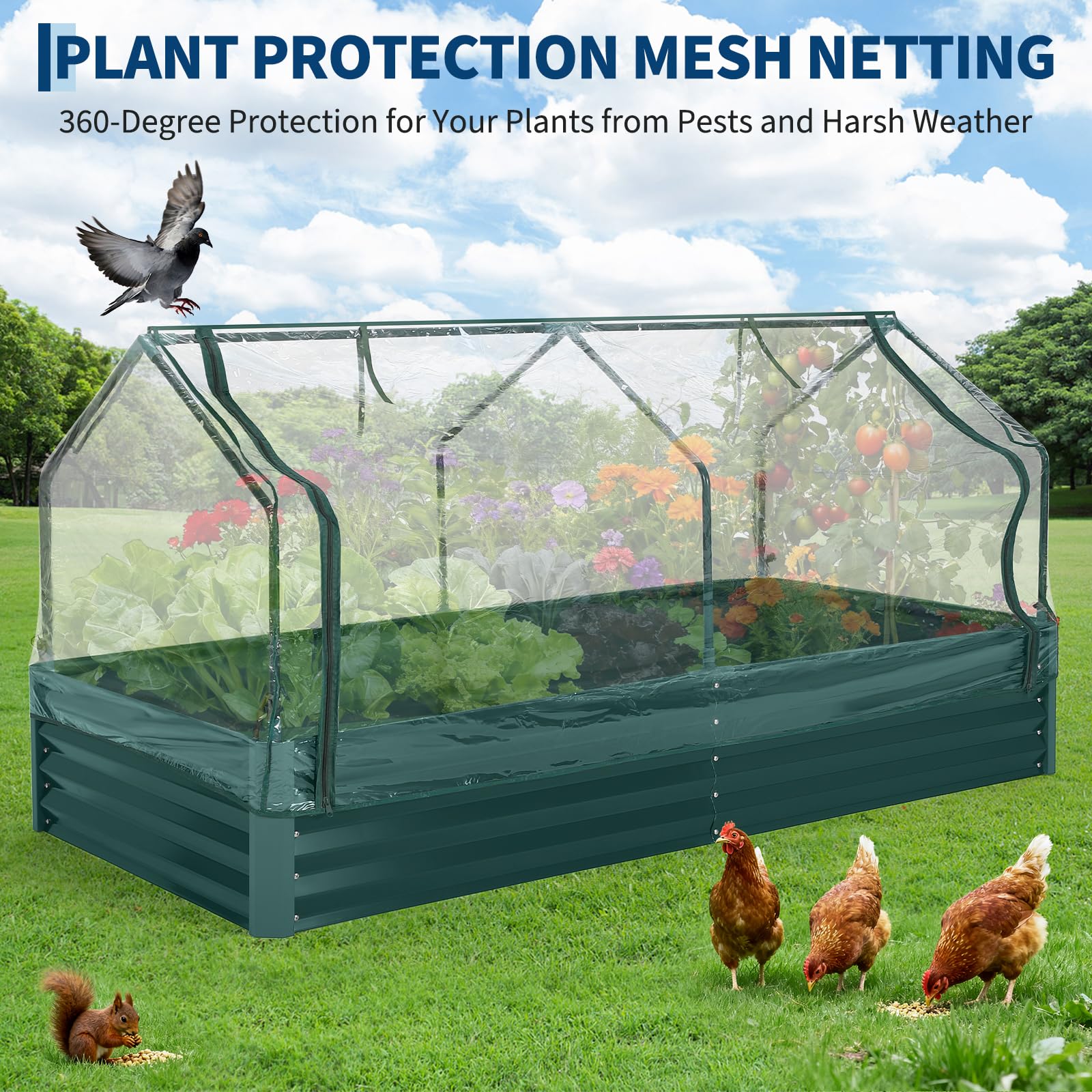 Garvee Galvanized Raised Garden Bed Kit with Cover - Heavy-Duty Modular Metal Planter, Reinforced Panels, Optimal Drainage, Eco-Friendly Steel - Easy Tool Assembly - Vegetable Gardening