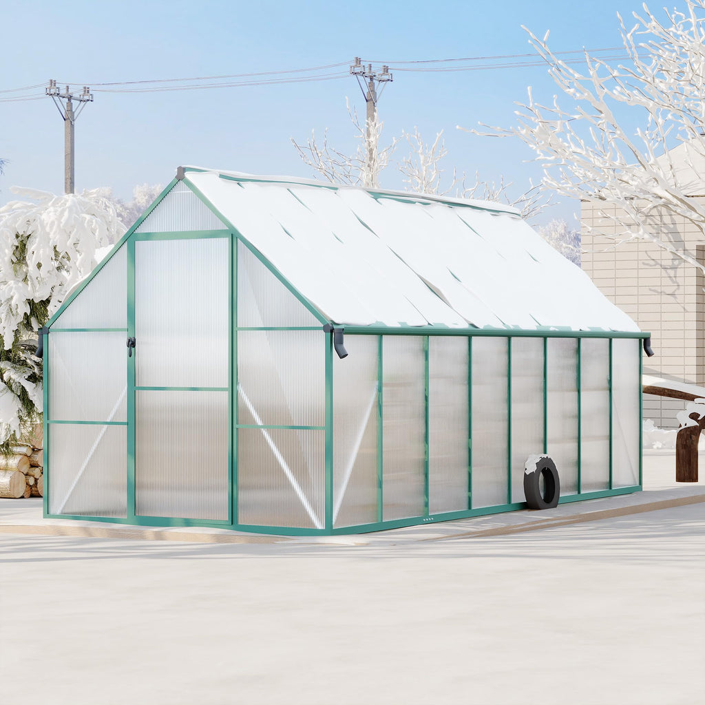 Garvee 8X16FT Polycarbonate Greenhouse with Aluminum Frame, Polycarbonate Greenhouse for Outdoors, Greenhouses with Ventilation and Rain Gutter, Aluminum Large Walk-in Greenhouses for Outside