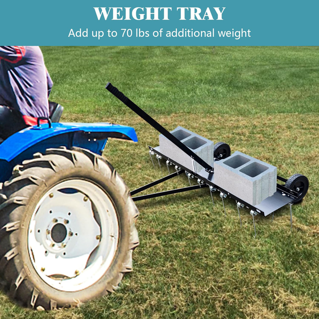 Garvee 45inch Tow Behind Dethatcher with 20 Spring Steel Tines, Heavy-Duty Lawn Rake, Rust-Resistant Steel Frame, Easy Hitch, Adjustable Height for Riding Mowers