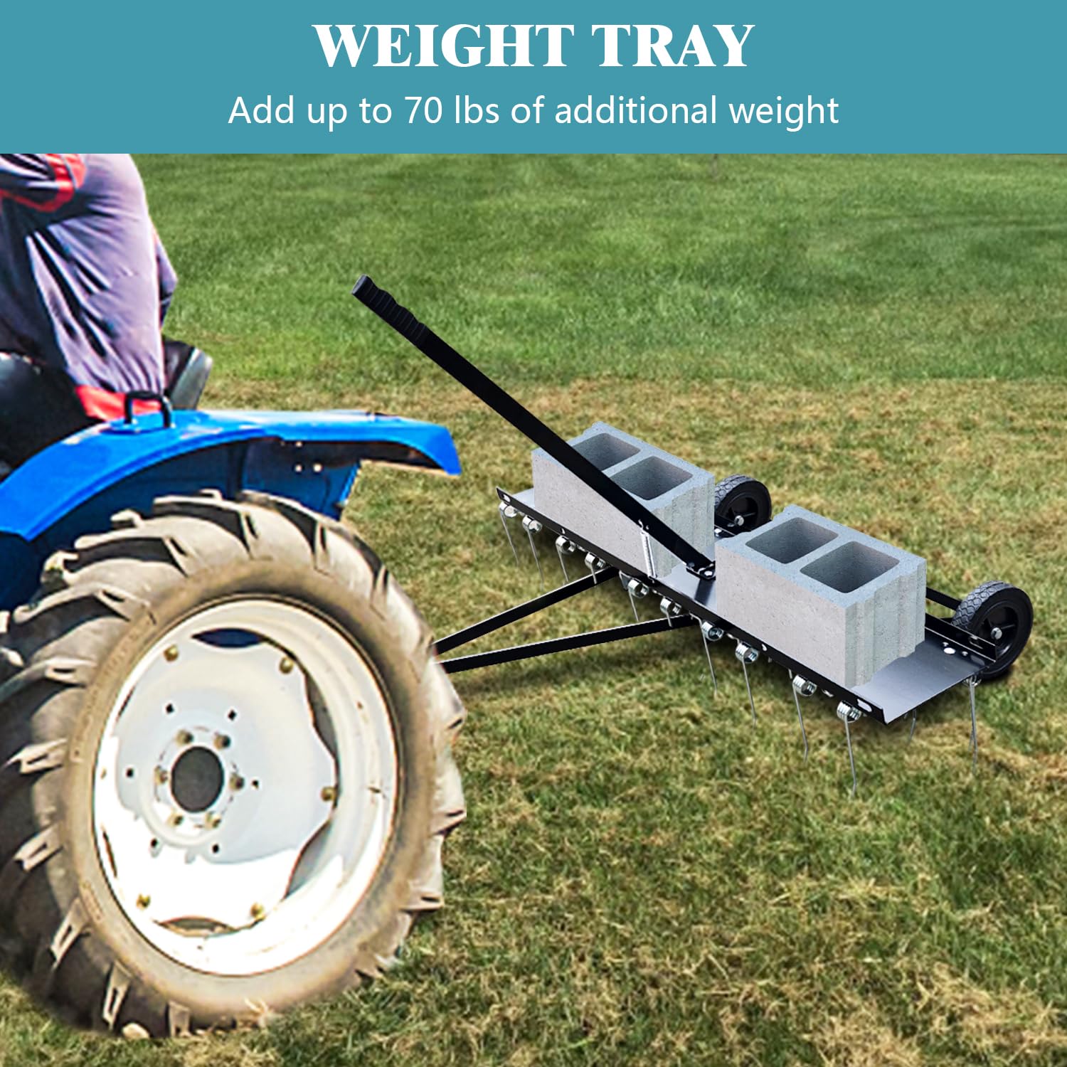 Garvee 45inch Tow Behind Dethatcher with 20 Spring Steel Tines, Heavy-Duty Lawn Rake, Rust-Resistant Steel Frame, Easy Hitch, Adjustable Height for Riding Mowers