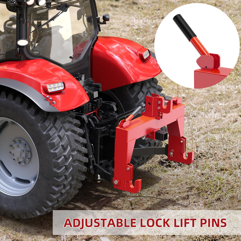 Garvee 3-Point Quick Hitch for Tractors 3000 LBS Capacity Heavy-Duty Steel Easy Install Category 0 & 1 Red Agricultural Use