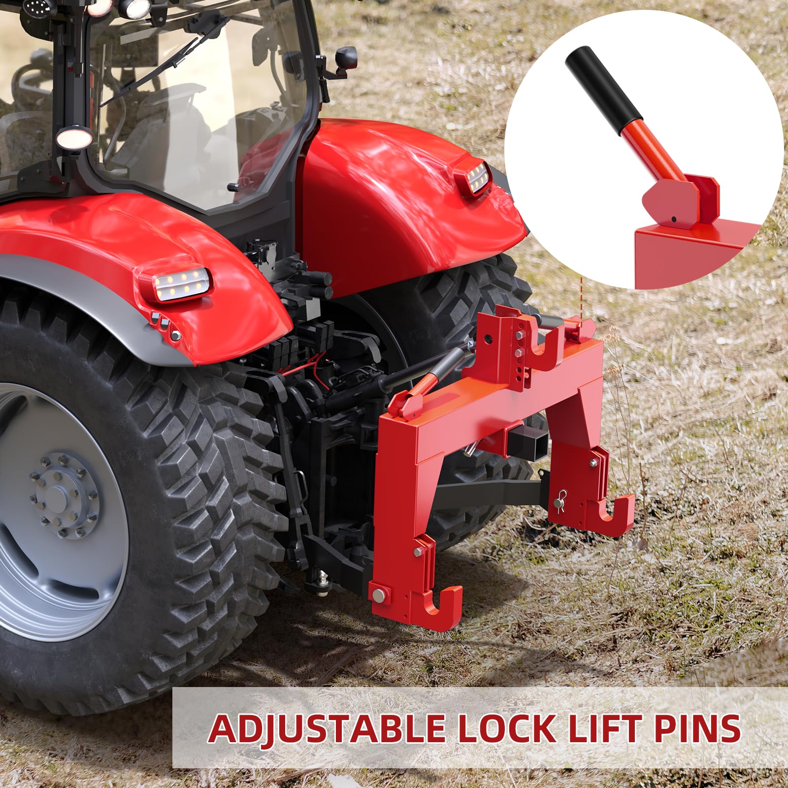 Garvee 3-Point Quick Hitch for Tractors 3000 LBS Capacity Heavy-Duty Steel Easy Install Category 0 & 1 Red Agricultural Use