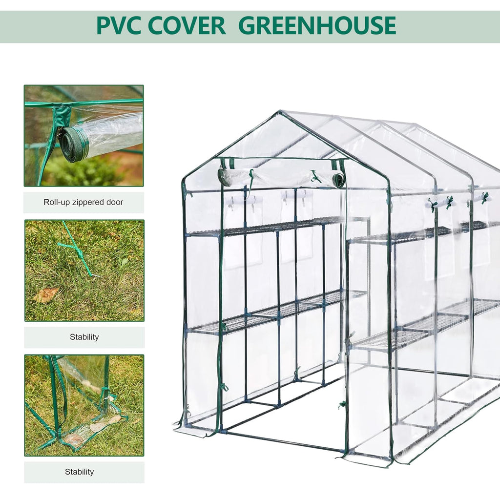 Garvee 85" x 56" x 77" Walk-In Greenhouse, Heavy-Duty Outdoor Plant Tent with UV-Resistant Weatherproof Cover, Mesh Vent Windows for Garden, Backyard & Patio, Transparent