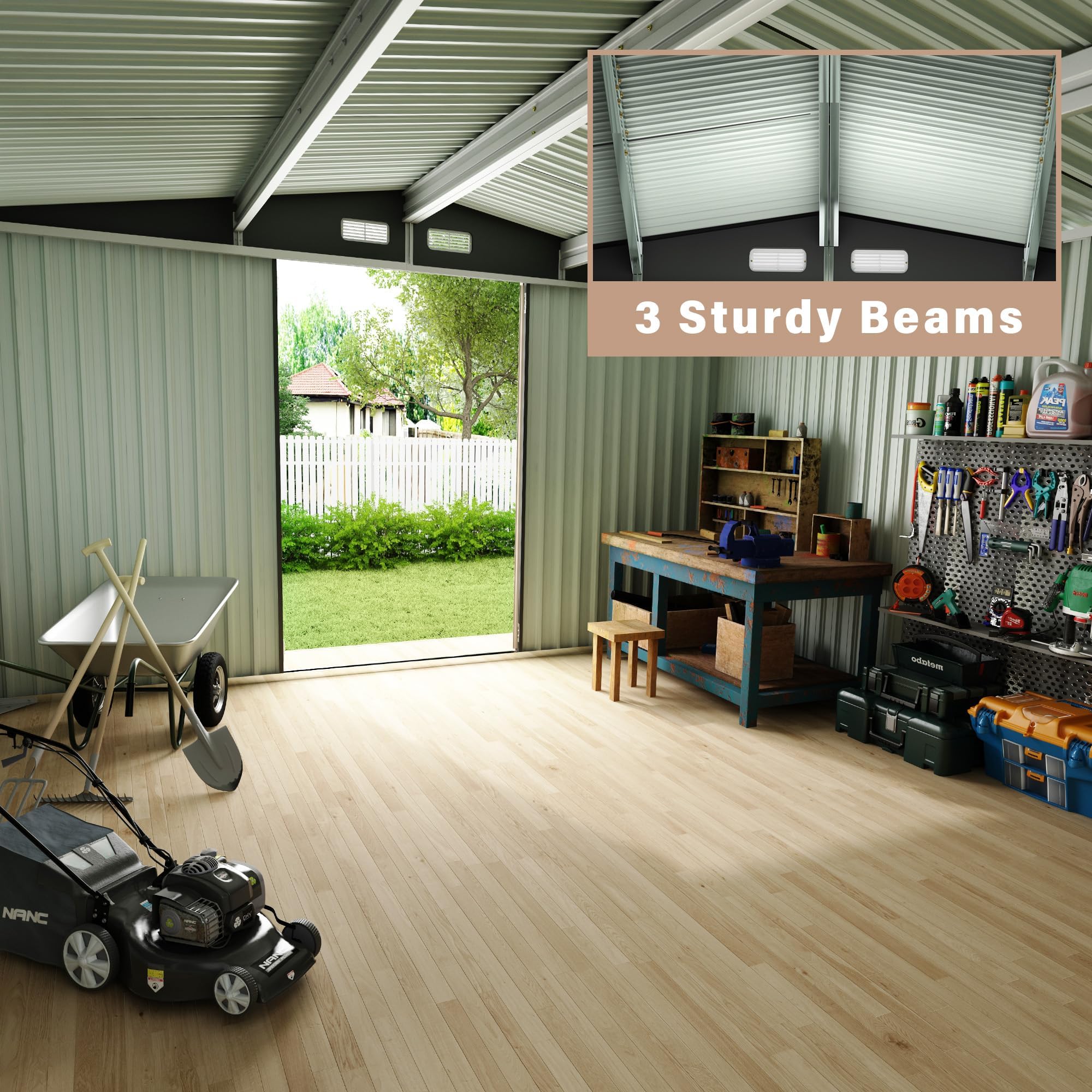 Garvee Outdoor Metal Storage Shed 8x10 FT with Lockable Doors & Air Vents, Sloped Roof, Galvanized Steel, Rustproof, Large Capacity for Garden Patio Lawn