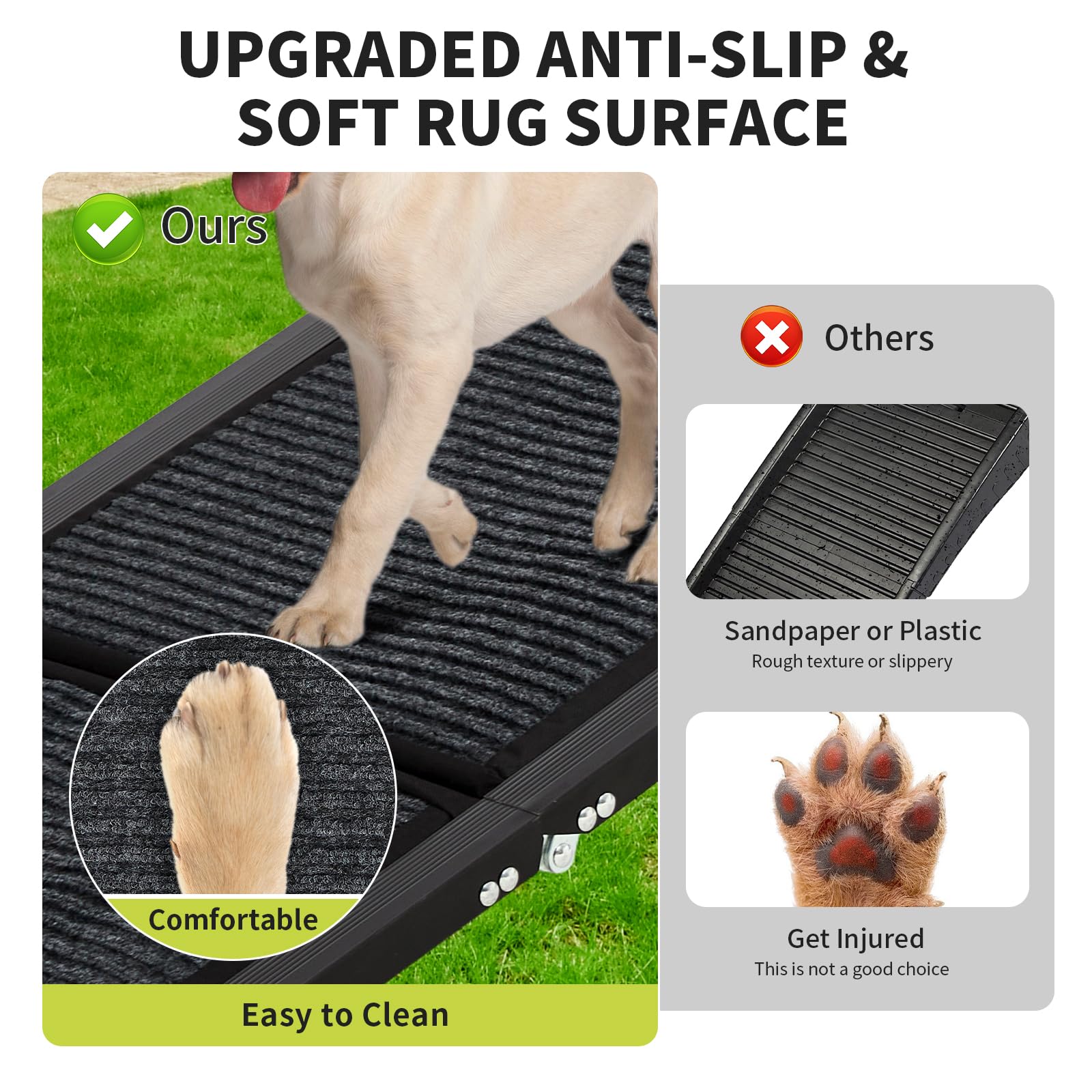 Garvee Heavy Duty Dog Ramp for Cars, 71" x 17" Folding Pet Ramp for Large Dogs with Non-Slip Surface Portable Dog Car Ramp for SUV Car, RVs & Truck, Outdoor Dog Ramp Up to 270 LBS