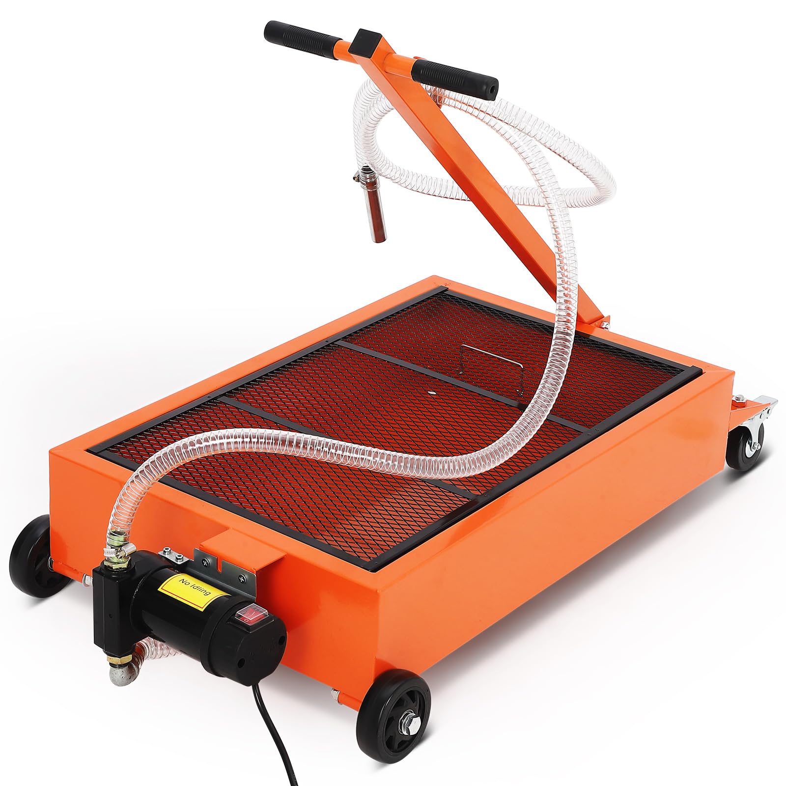 Garvee 20 Gallon Low Profile Oil Drain Pan with 110V Electric Pump, High-Impact Polypropylene, Collapsible T-Handle, 8ft Hose, Rolling Cart for Garage Use