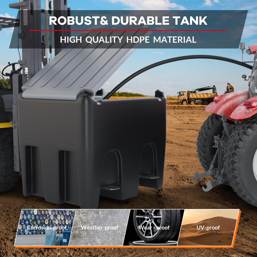 Garvee 116 Gallon Portable Diesel & Gasoline Fuel Tank with 12V Electric Pump, Auto Shut-Off Nozzle, Heavy Duty PE, Dual Filtration, Forklift Pockets, Marine & Farm Use