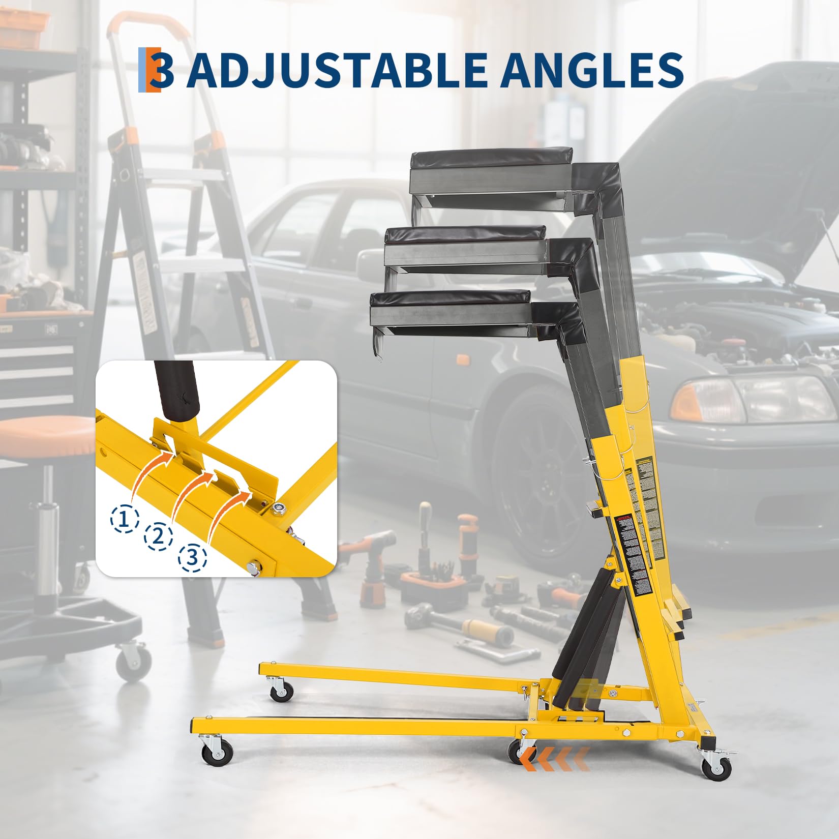 Garvee Automotive Top Creeper Adjustable Height 49.21-68.89" 400 LBS Capacity 6 Swivel Casters Steel Frame Foldable Garage Use