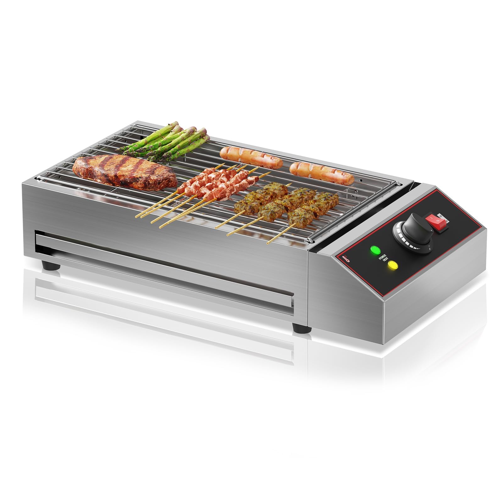 Garvee Indoor Electric Grill Smokeless 1800W Rapid Heat Stainless Steel Removable Griddle Adjustable Temp 122°F-572°F Family Dinners Camping