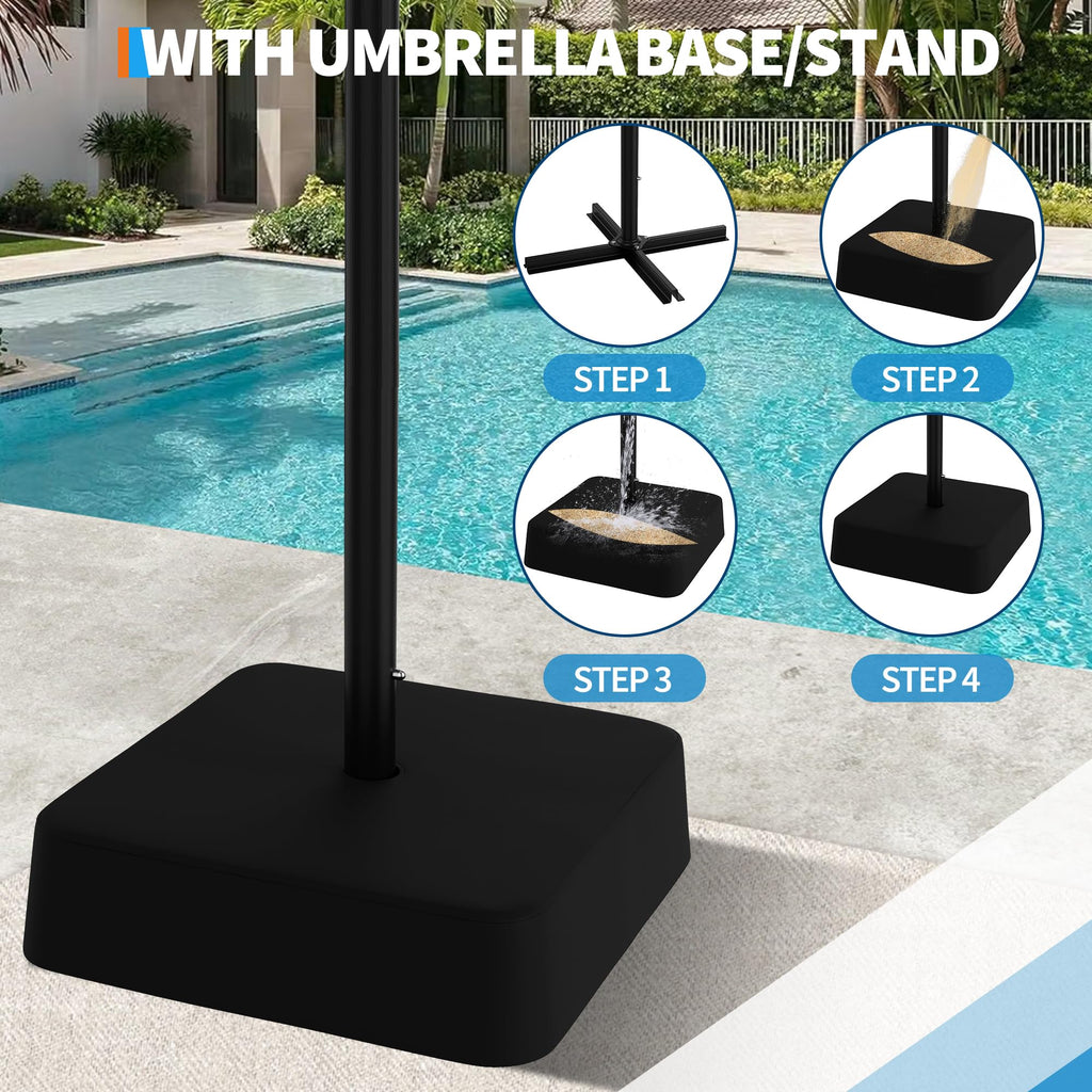 Garvee 15ft Double-Sided Rectangular Pool Umbrella with Base – 133 sq.ft Shade, Manual Crank, 180G Polyester, Rust-Resistant Steel for Patio & Poolside