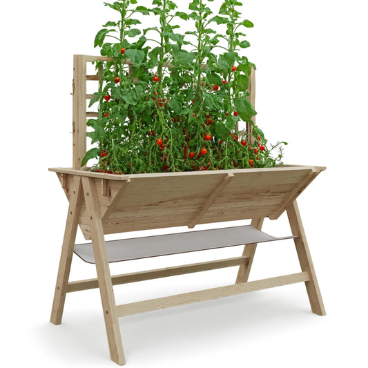 Garvee 52x30x54in Raised Garden Bed with Legs, Elevated Wooden Raised Planter Box with Vine Climbing Trellis Outdoor Standing Growing Bed for Growing Vegetables Flowers Herbs