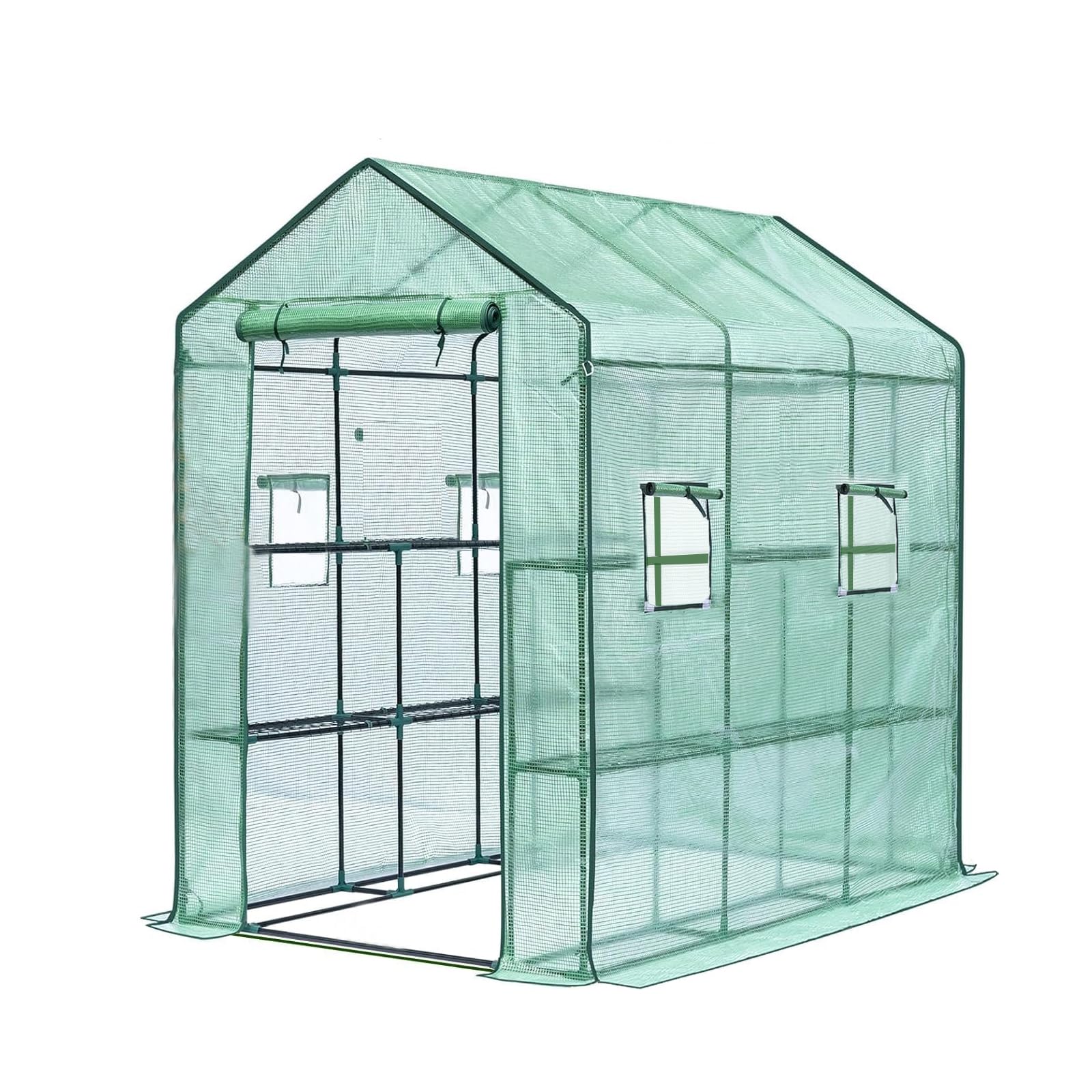 Garvee 85" x 56" x 77" Walk-In Greenhouse, Heavy-Duty Outdoor Plant Tent with UV-Resistant Weatherproof Cover, Mesh Vent Windows for Garden, Backyard & Patio, Green