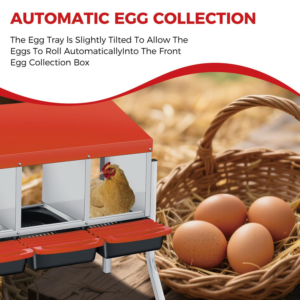 Garvee Heavy-Duty Metal Chicken Nesting Box for Easy Egg Collection - 4 Compartments with Removable Trays - Wall Mountable with Bracket Legs - Durable Poultry Coop Accessory, Orange Color, Four Grids + Bracket