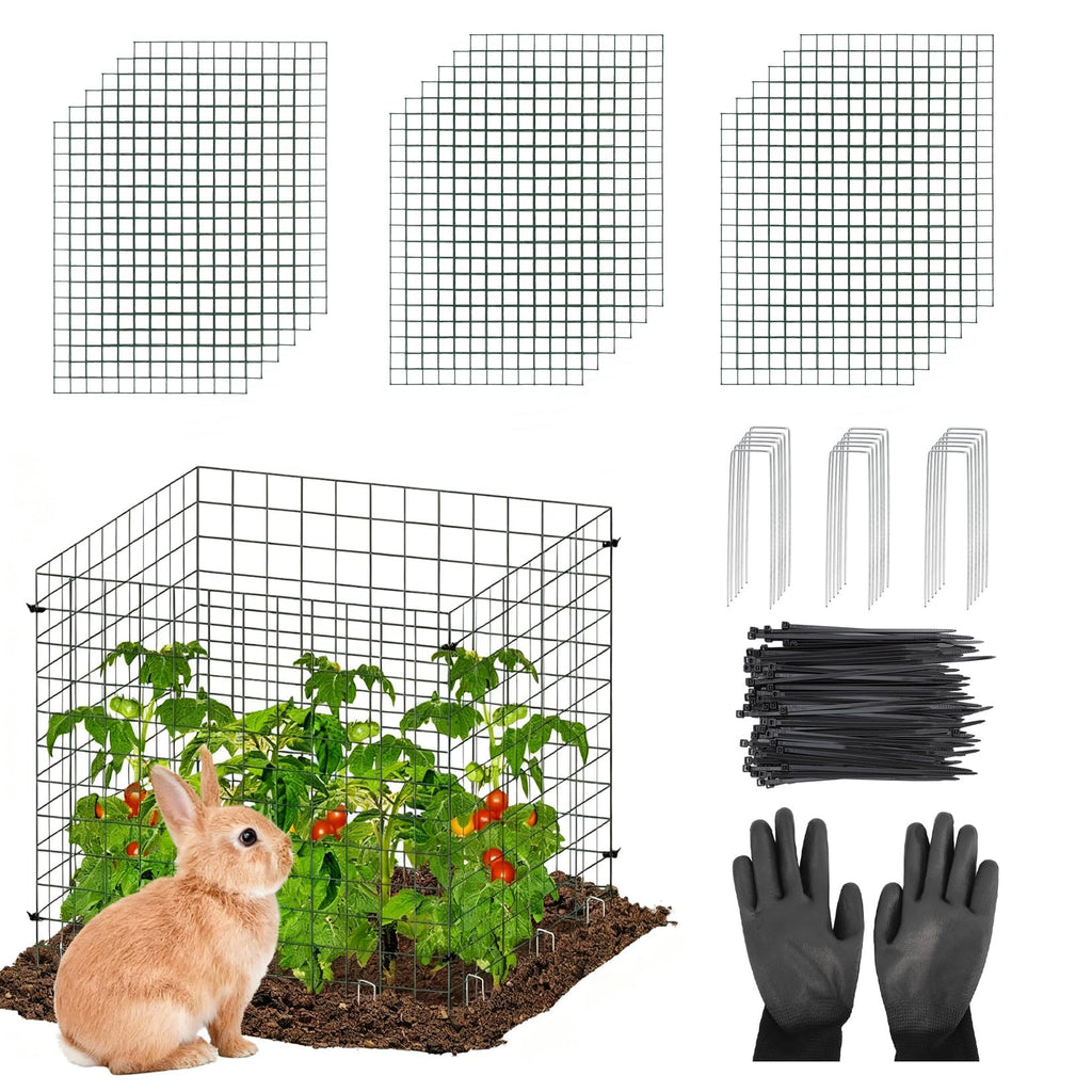 Garvee 18-Pack Heavy Duty Plant Covers with Stakes - Rust-Proof Coated Steel - Adjustable Cylindrical & Rectangular Cages - Includes Stakes, Ties, Gloves - Garden Protection for Vegetables & Flowers