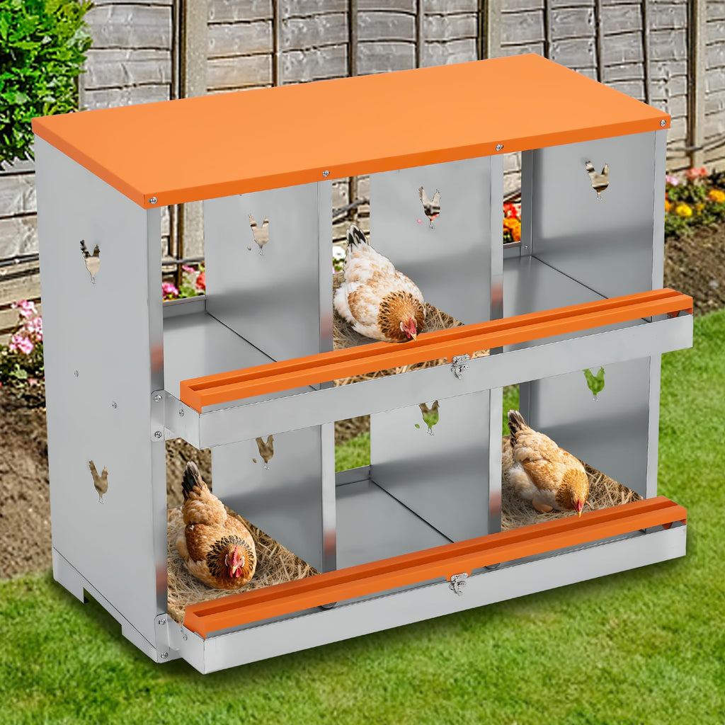 Garvee Chicken Nesting Box 6 Holes Heavy Duty Galvanized Steel Two-Tier Ventilated Dry Bedding Easy Assembly for Chicken Coop