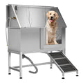 Garvee 50" Stainless Steel Dog Bathing Station, Dogs Washing Bathtub with Non-Slip Stairs & Storage Shelf, Slip-Resistant Floor Grate, Adjustable Platform for Grooming Salon & Home Use, Rightdoor
