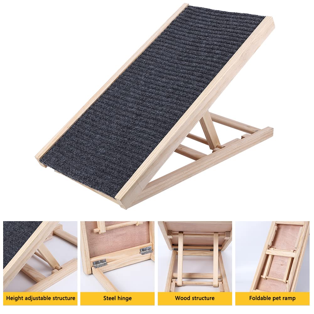 Garvee Wooden Adjustable Dog Ramp for Bed Couch, 27.6'' x 13.4'' Foldable Pet Ramp for Small or Large Dog with Non-Slip Surface Portable Dog Car Ramp for SUV Car, RVs & Truck, Up to 100 LBS