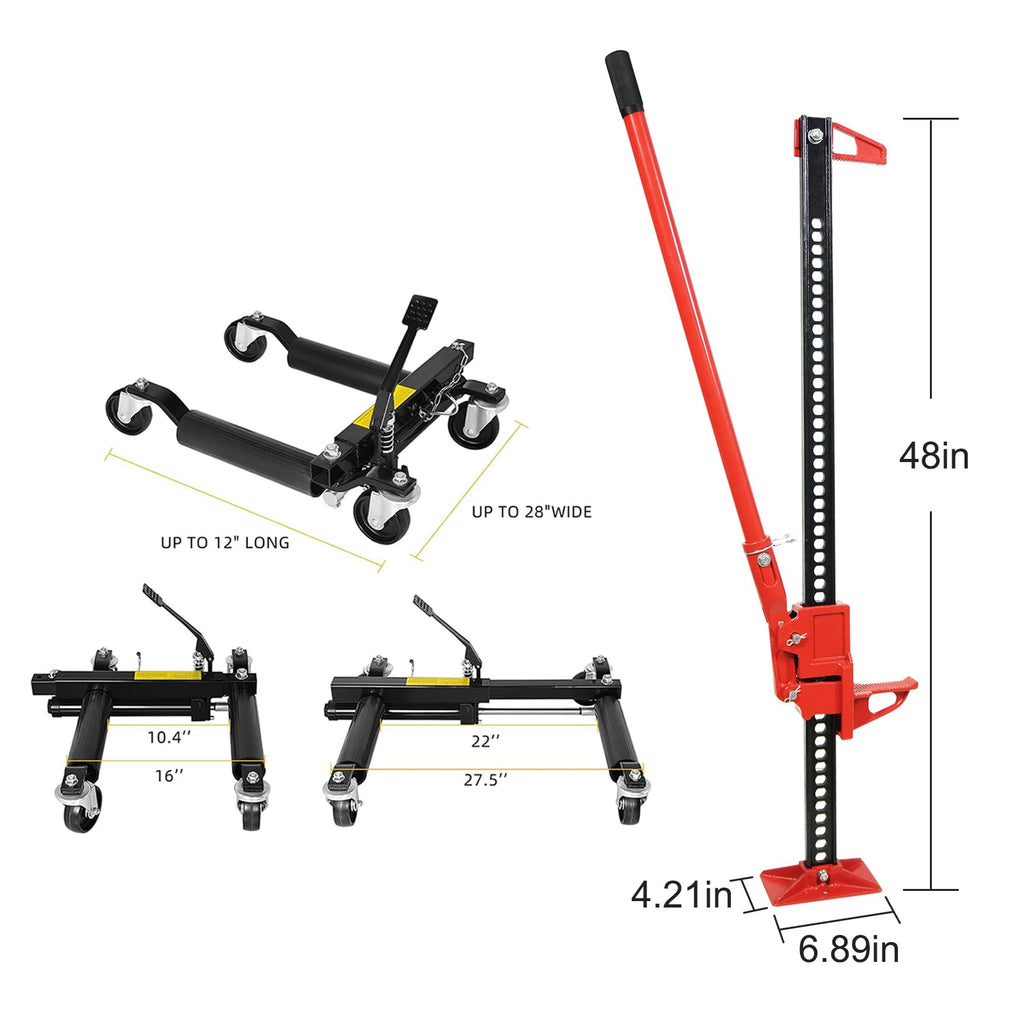 Garvee 4 Pack Hydraulic Car Wheel Dolly Jack & 3 Ton Farm Jack - Heavy Duty 6000-lbs Lift, Steel Construction, Smooth Movement, Versatile for Cars & Trucks