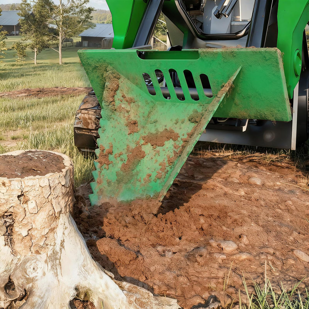 Garvee Economy Series Stump Bucket Attachment, Universal Skid Steer Quick Tach, Serrated Leading Edge, Tree Scoop Digger for Removing Smaller Tree Stumps and Light Duty Ripping Roots,Green