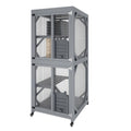 Garvee 4 Tier Wood Catio Outdoor Window Cat Enclosure with Scratch Post & Resting Box, Weatherproof Roof, Lockable Casters, Dual Sliding Doors, Indoor-Outdoor Playpen