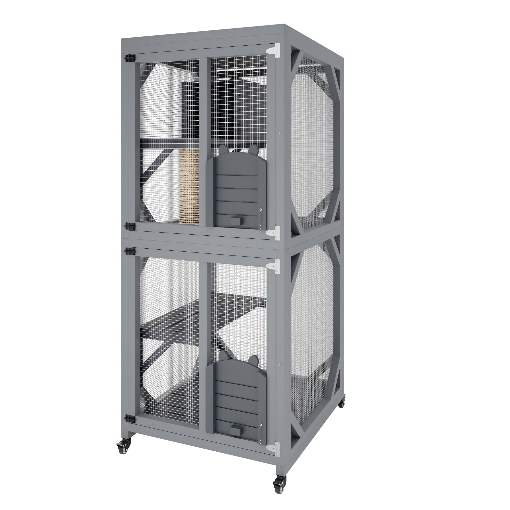 Garvee 4 Tier Wood Catio Outdoor Window Cat Enclosure with Scratch Post & Resting Box, Weatherproof Roof, Lockable Casters, Dual Sliding Doors, Indoor-Outdoor Playpen
