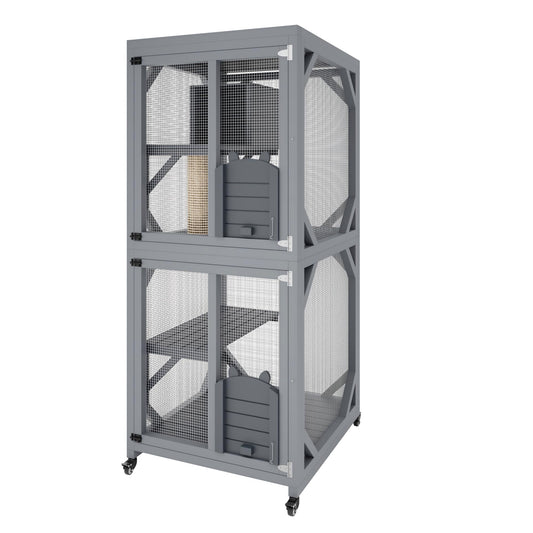 Garvee 4 Tier Wood Catio Outdoor Window Cat Enclosure with Scratch Post & Resting Box, Weatherproof Roof, Lockable Casters, Dual Sliding Doors, Indoor-Outdoor Playpen