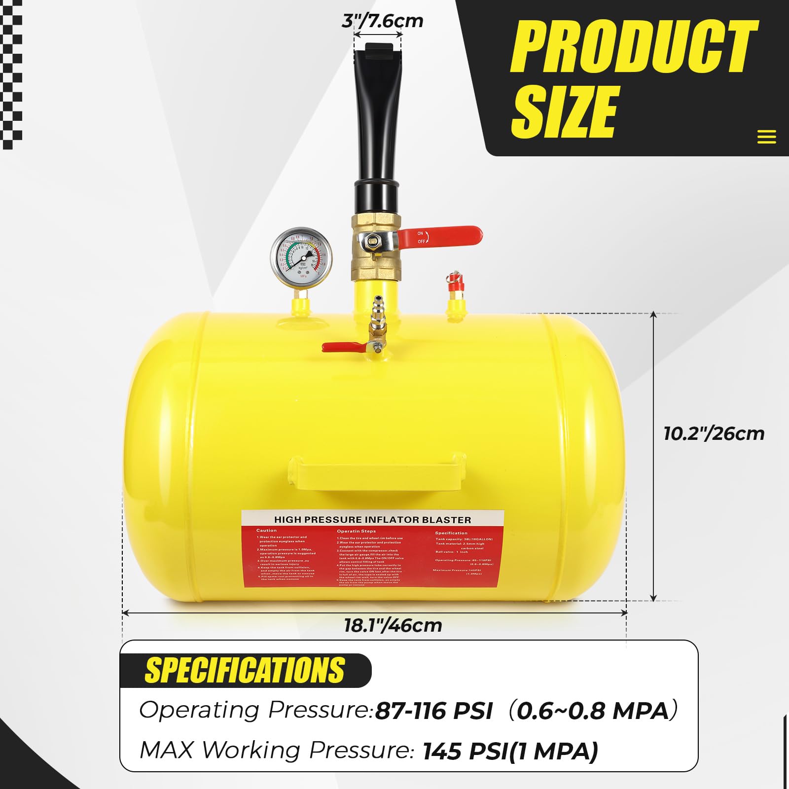 Garvee 5 Gallon Air Tire Bead Seater, Tire Bead Blaster w/Pressure Gauge & Handle, 145PSI Tire Burst Inflation Sealer Seater, Blaster Tool Seating Tire Inflator Car Truck ATV Tank