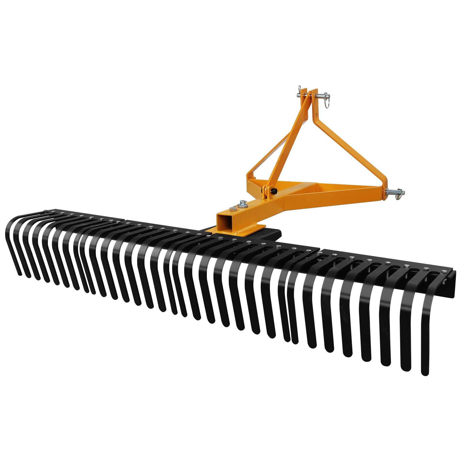 Garvee Landscape Rock Rake 5 FT 3-Point Attach Heavy Duty Steel Tines Rotatable Adjustable Tow-Behind Garden Tractor for Lawn and Field