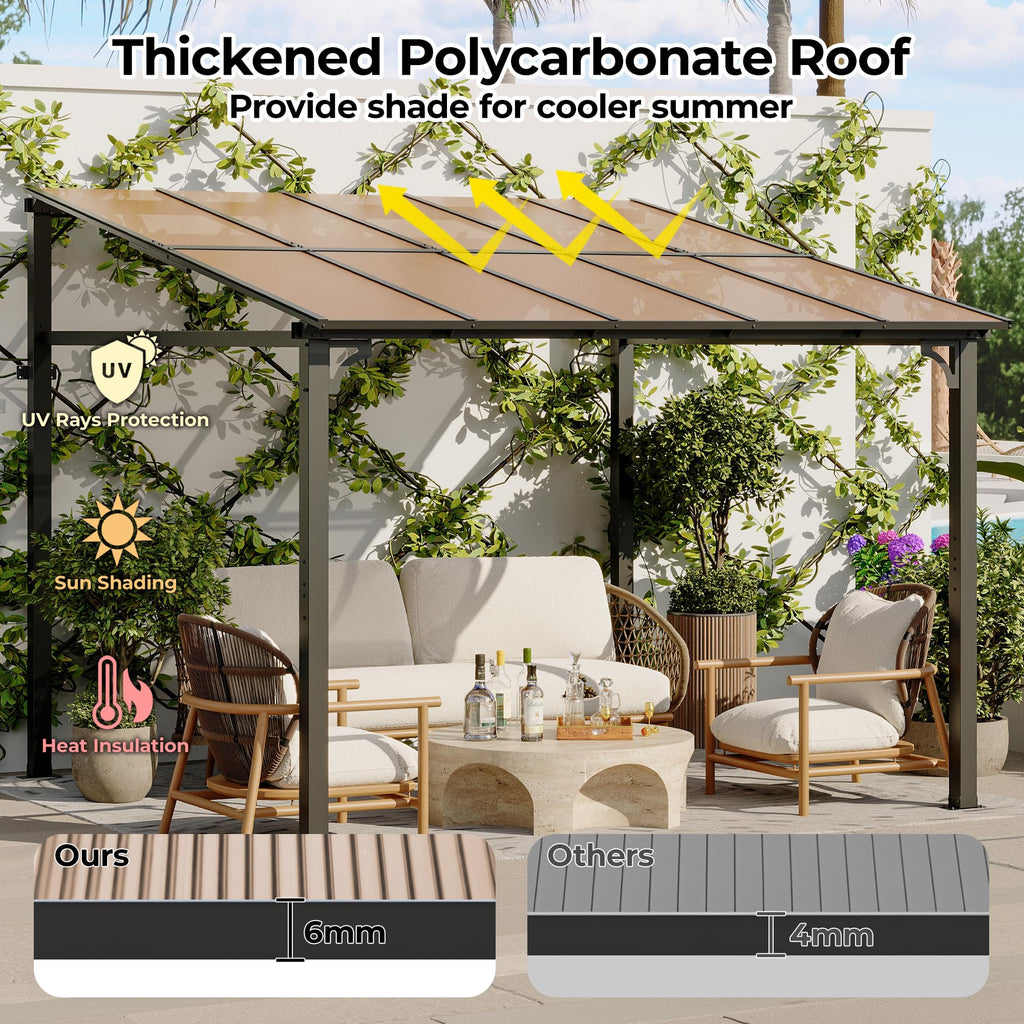 Garvee 10' x 10' Outdoor Gazebo Pergola with Hardtop Panels & Metal Frame, Sloped Roof, Wall Mounted, Stable Design for Patio & Backyard
