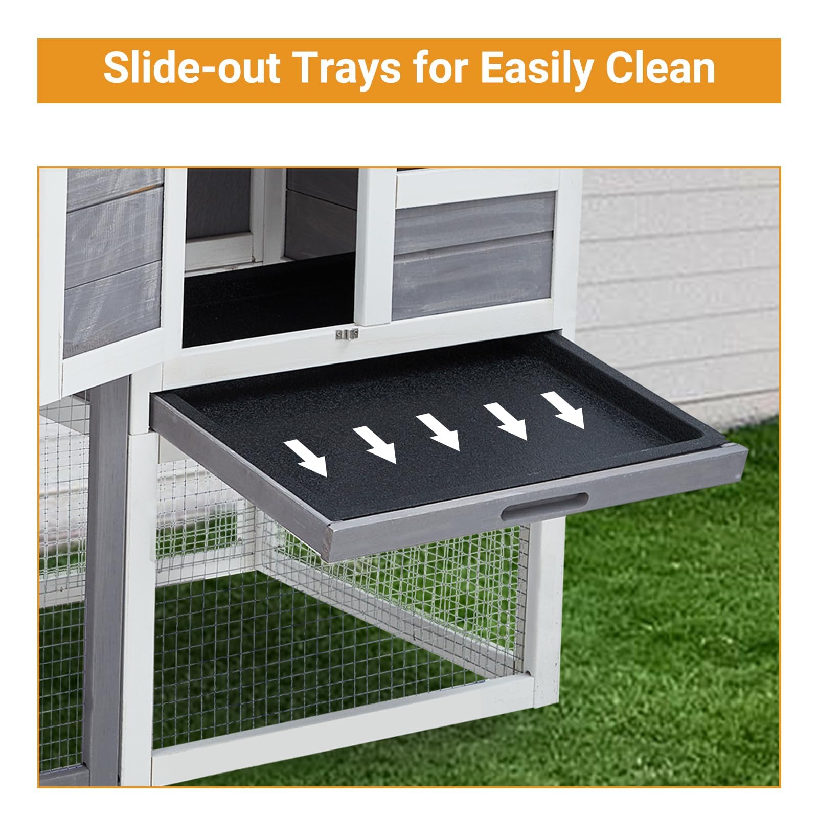 Garvee 46.5" Wooden Rabbit Hutch - 2-Tier Outdoor Small Animal Cage with Weatherproof PVC Roof, 2 Lockable Doors, Removable Waste Tray and Play Courtyard, Green and White