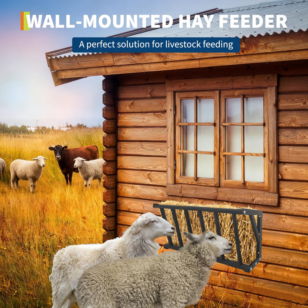 Garvee Wall Mount Hay Rack Livestock Feeder 27" Large Capacity 16 Gallon Heavy Duty Carbon Steel Rust-Resistant Easy Install Indoor Outdoor
