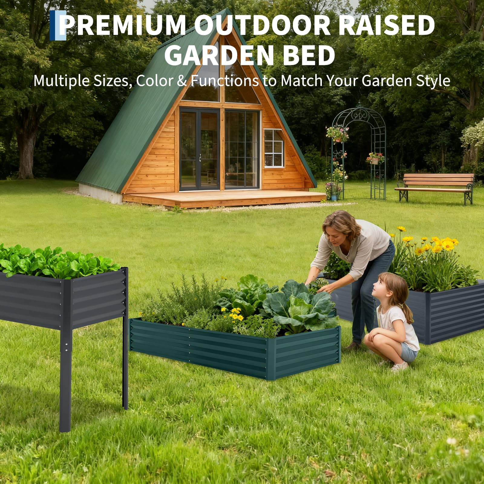 Garvee Galvanized Raised Garden Bed Kit with Cover - Heavy-Duty Modular Metal Planter, Reinforced Panels, Optimal Drainage, Eco-Friendly Steel - Easy Tool Assembly - Vegetable Gardening