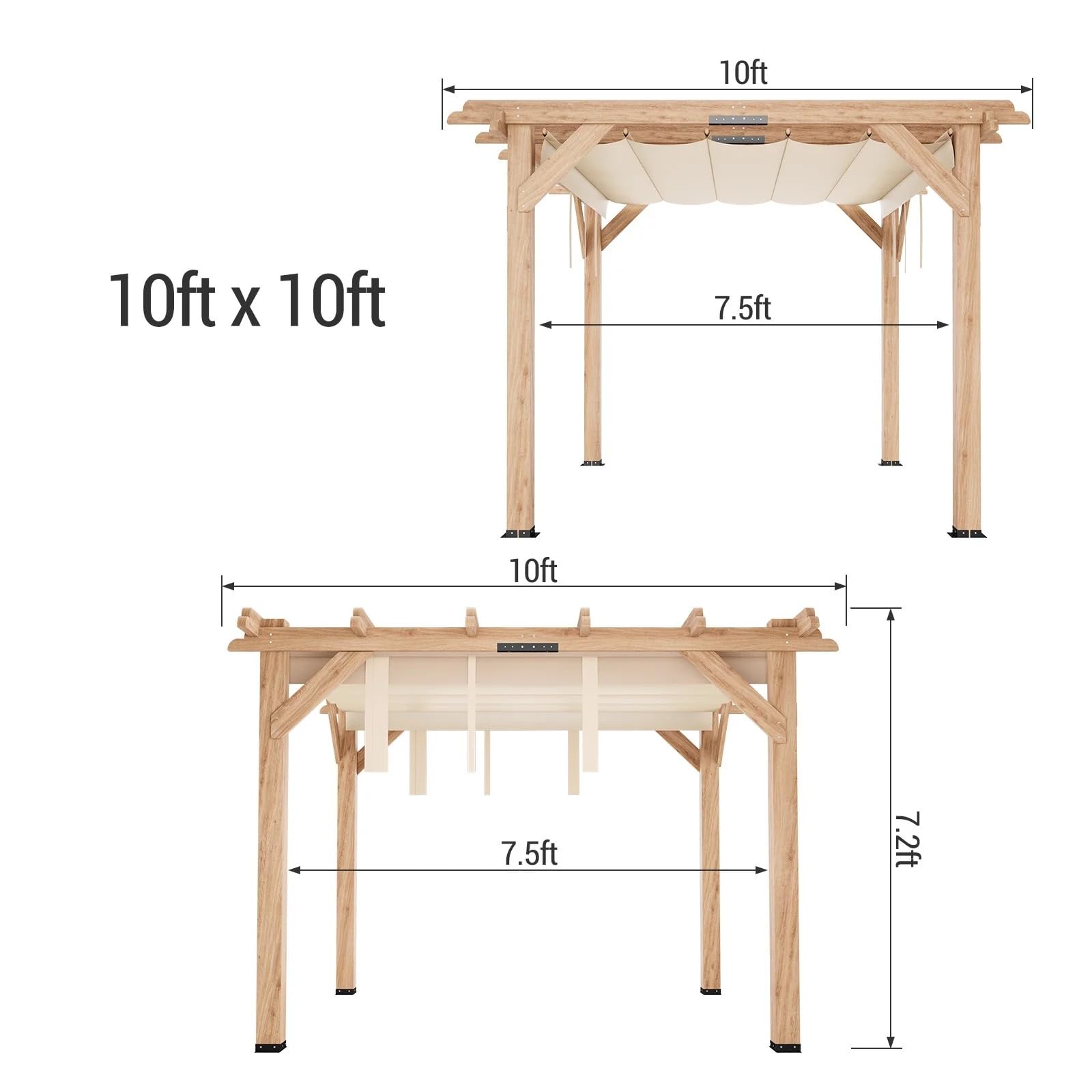 Garvee 10x10 FT Cedar Wood Pergola with Retractable Oxford Fabric Roof, Durable Waterproof Patio Gazebo, Easy Assembly, Outdoor Garden