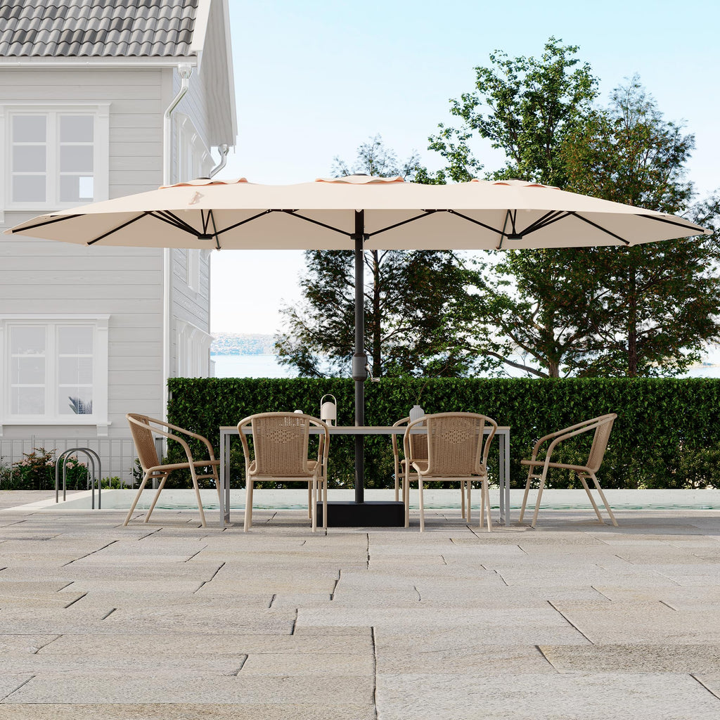 Garvee 15ft Double-Side Rectangular Pool Umbrella with Base - Large 133 sq ft Shade, Manual Crank, 180G Polyester, Rust-Resistant Steel, Safety Buckle - Patio, Poolside, Backyard