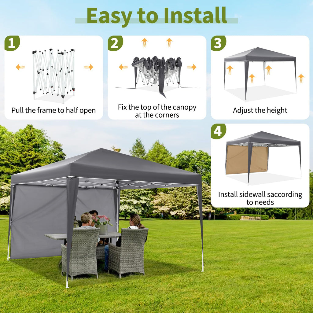 Garvee 10x10 Pop Up Canopy Tent Waterproof Portable with 4 Sidewalls, Roll-Up Windows, Heavy-Duty 600D Fabric, Sandbags & Stakes Included for Camping & Parties