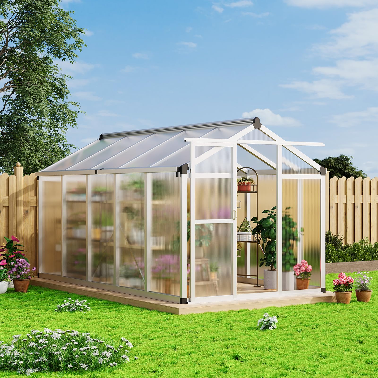 Garvee 6'x10' Small Walk-in Greenhouse – Vented Roof, Adjustable Vent, Windproof Aluminum Frame, Lockable Door, Sliver